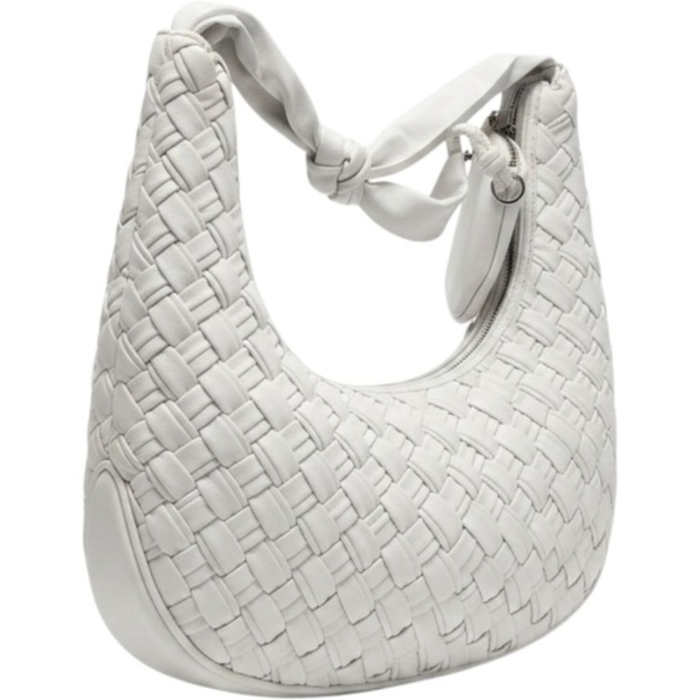 Steve Madden Ginger Woven Hobo Shoulder Bag‎ Chalk White Faux Leather Coin Pouch